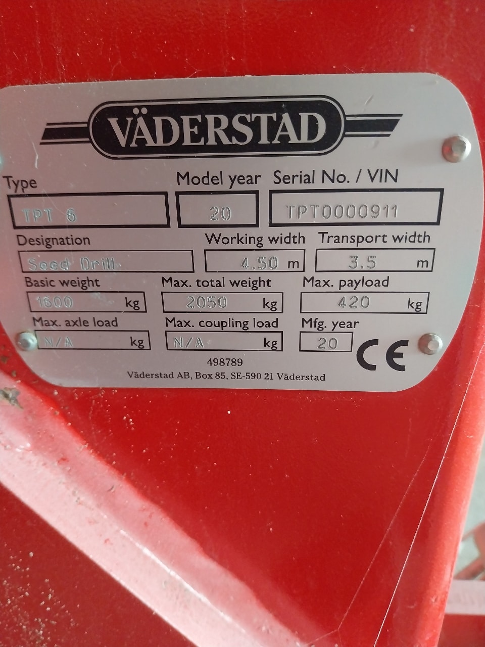 Semoir monograine VADERSTAD Tempo TP6 - photo slide 4