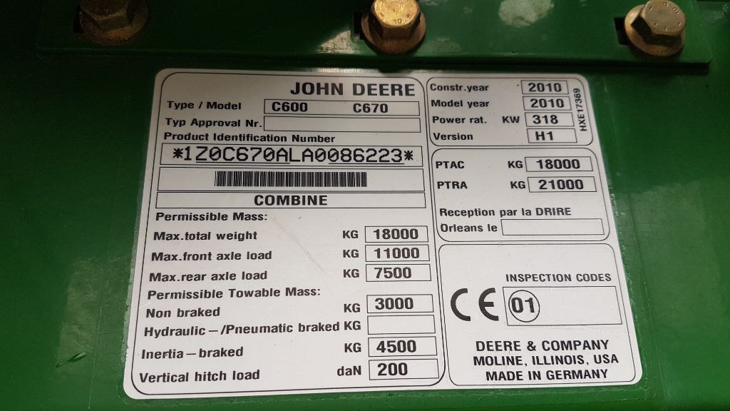 Moissonneuse JOHN DEERE C670 - photo slide 16