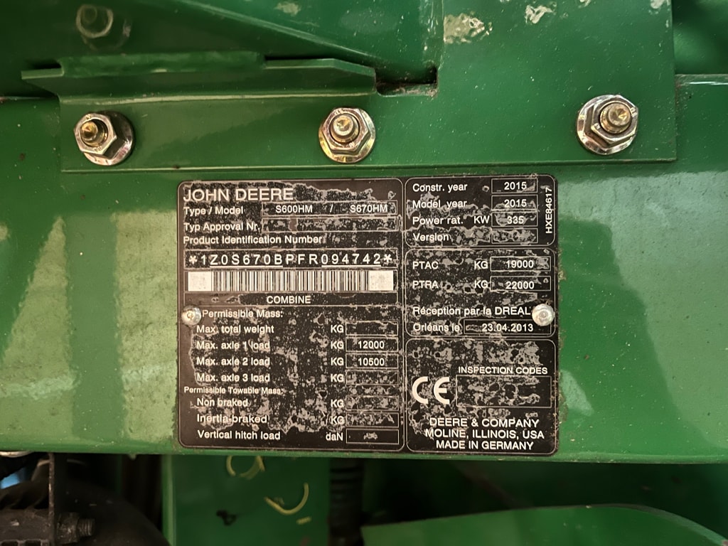 Moissonneuse JOHN DEERE S670 - photo slide 5